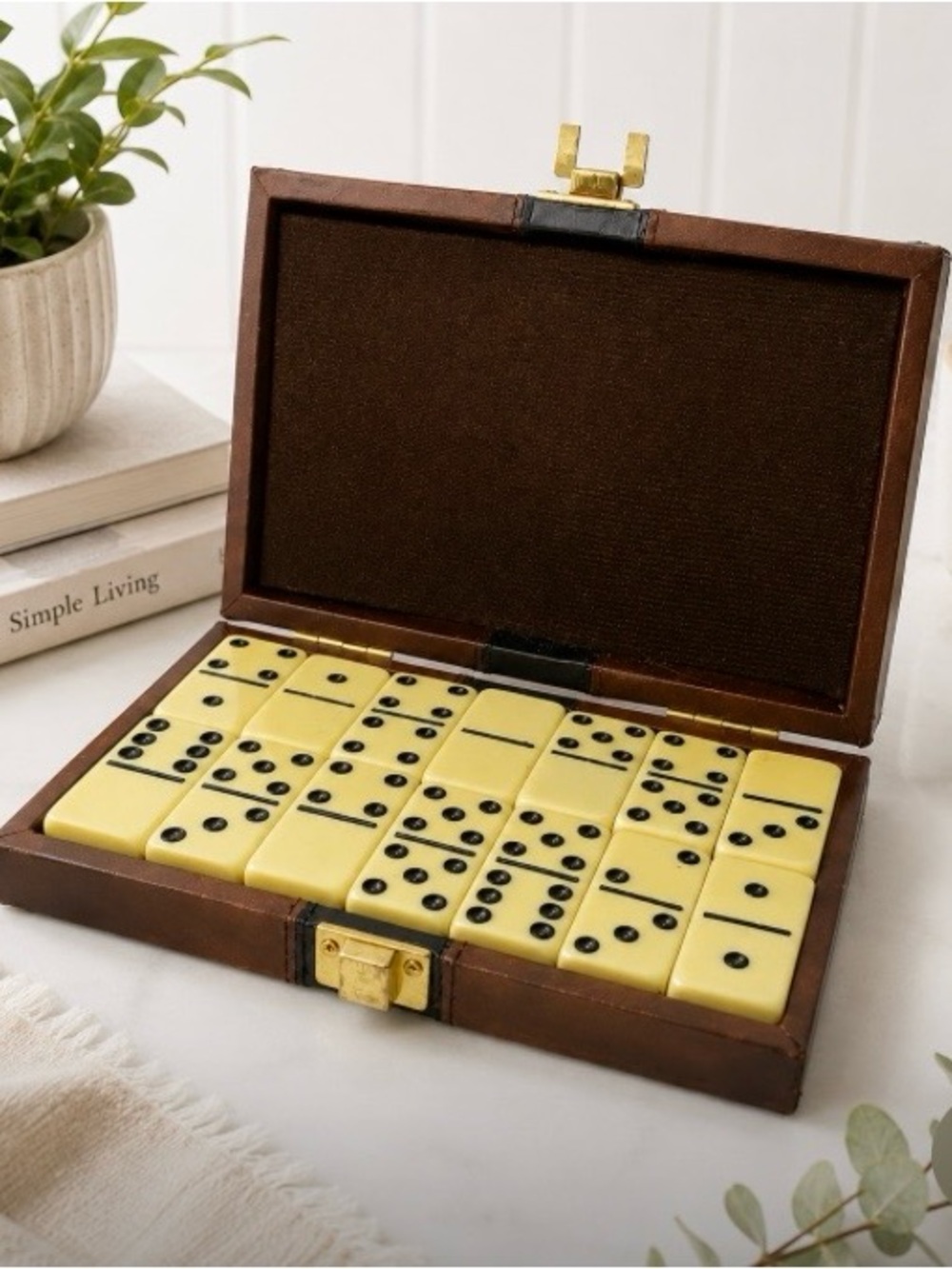 VTG Complete Set of 28 Double Six Dominos Tiles Faux Leather Case Travel Compact